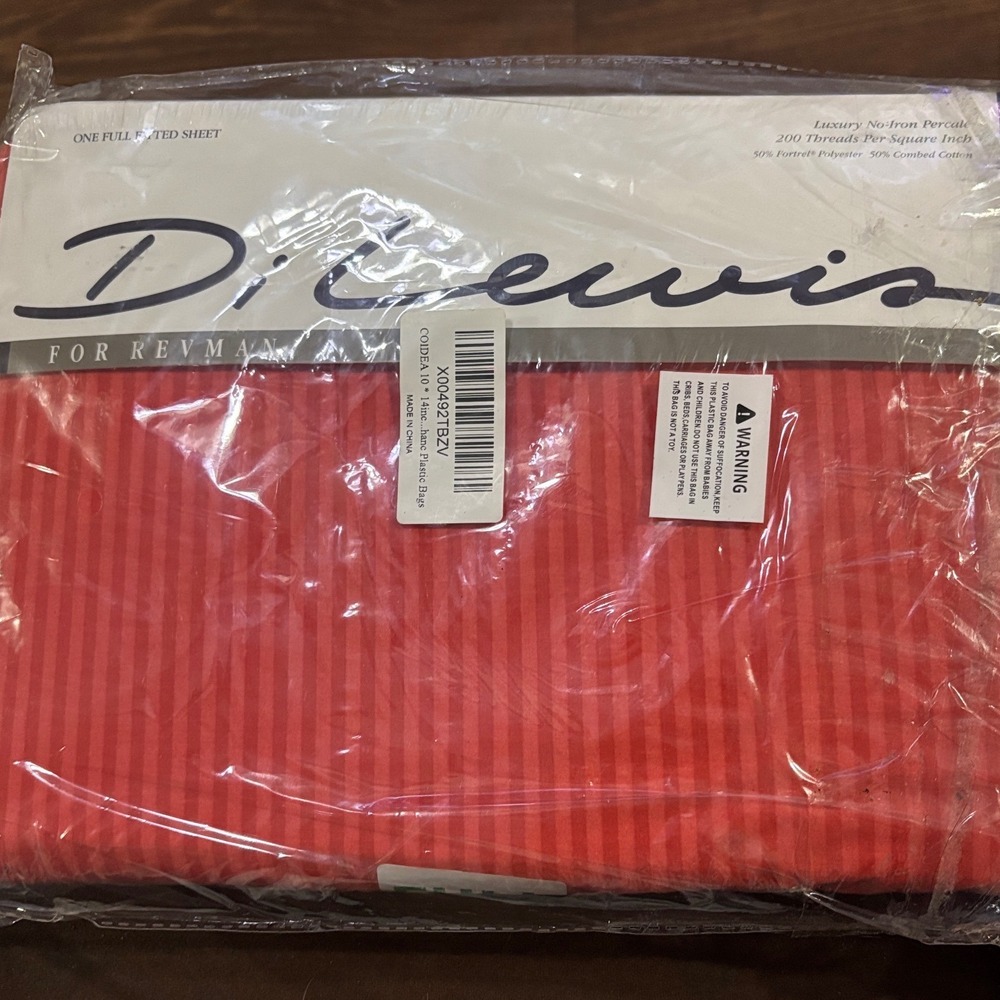 Vtg Di Lewis Revman Full Fitted Sheet Red Orange Striped 200TC Percale 1996 new